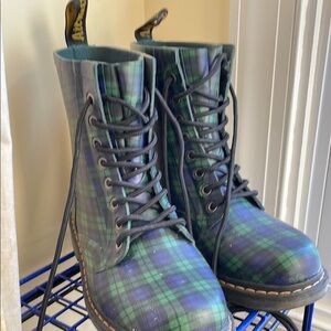Dr. Martens Green Plaid Winter Boots